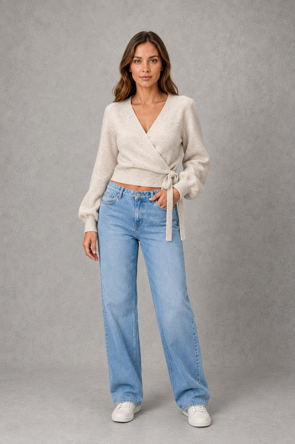 Sweater Women - V-Neck Wrap Knit Jumper with Tie Waist