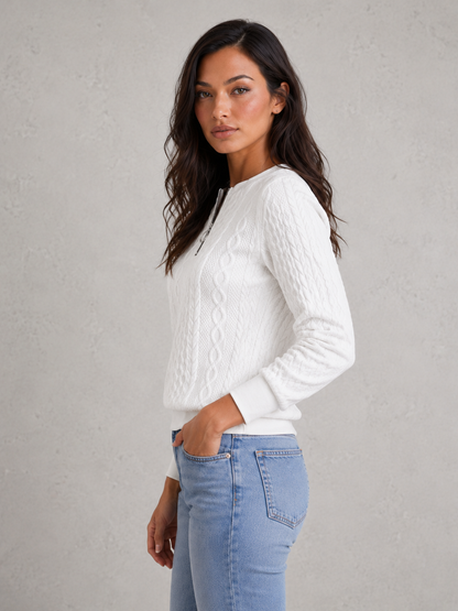Sweater Women - Cable Knit Jumper with Quarter Zip