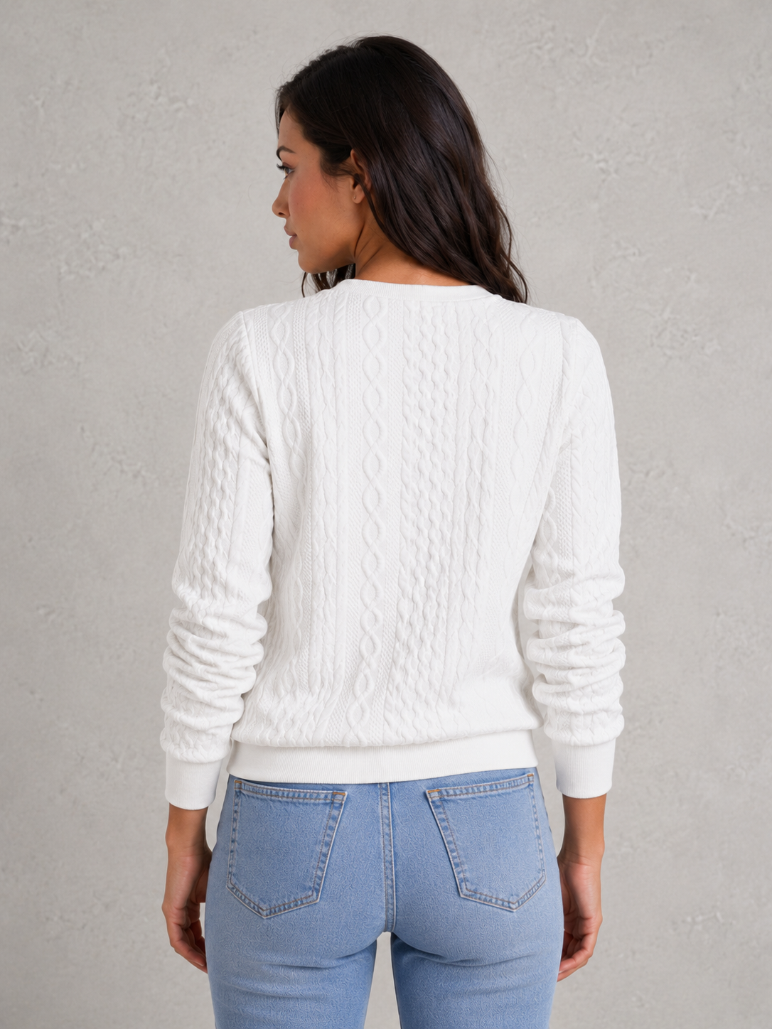 Sweater Women - Cable Knit Jumper with Quarter Zip