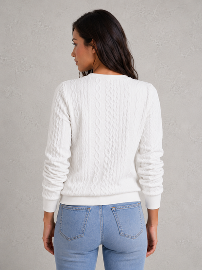 Sweater Women - Cable Knit Jumper with Quarter Zip