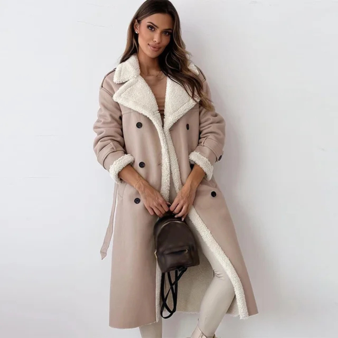 Coat Women - Longline Belted Coat with Shearling Trim
