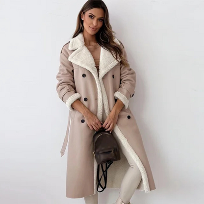 Coat Women - Longline Belted Coat with Shearling Trim