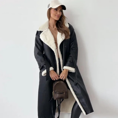 Coat Women - Longline Belted Coat with Shearling Trim