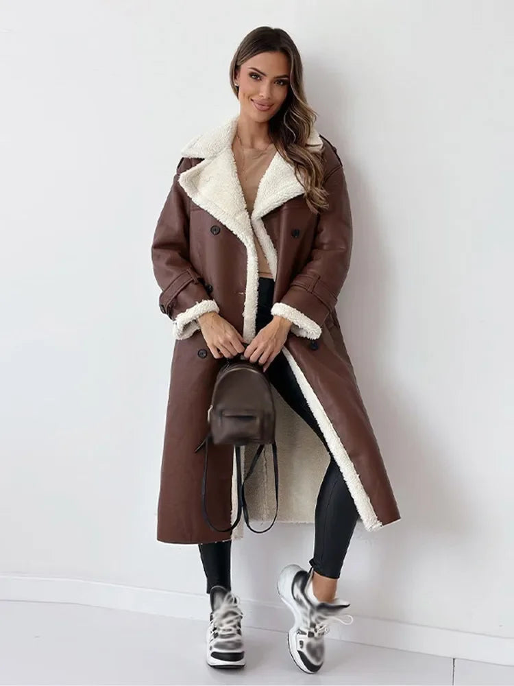 Coat Women - Longline Belted Coat with Shearling Trim