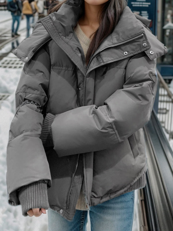 Jacket Women - Oversized Puffer Jacket with Hood