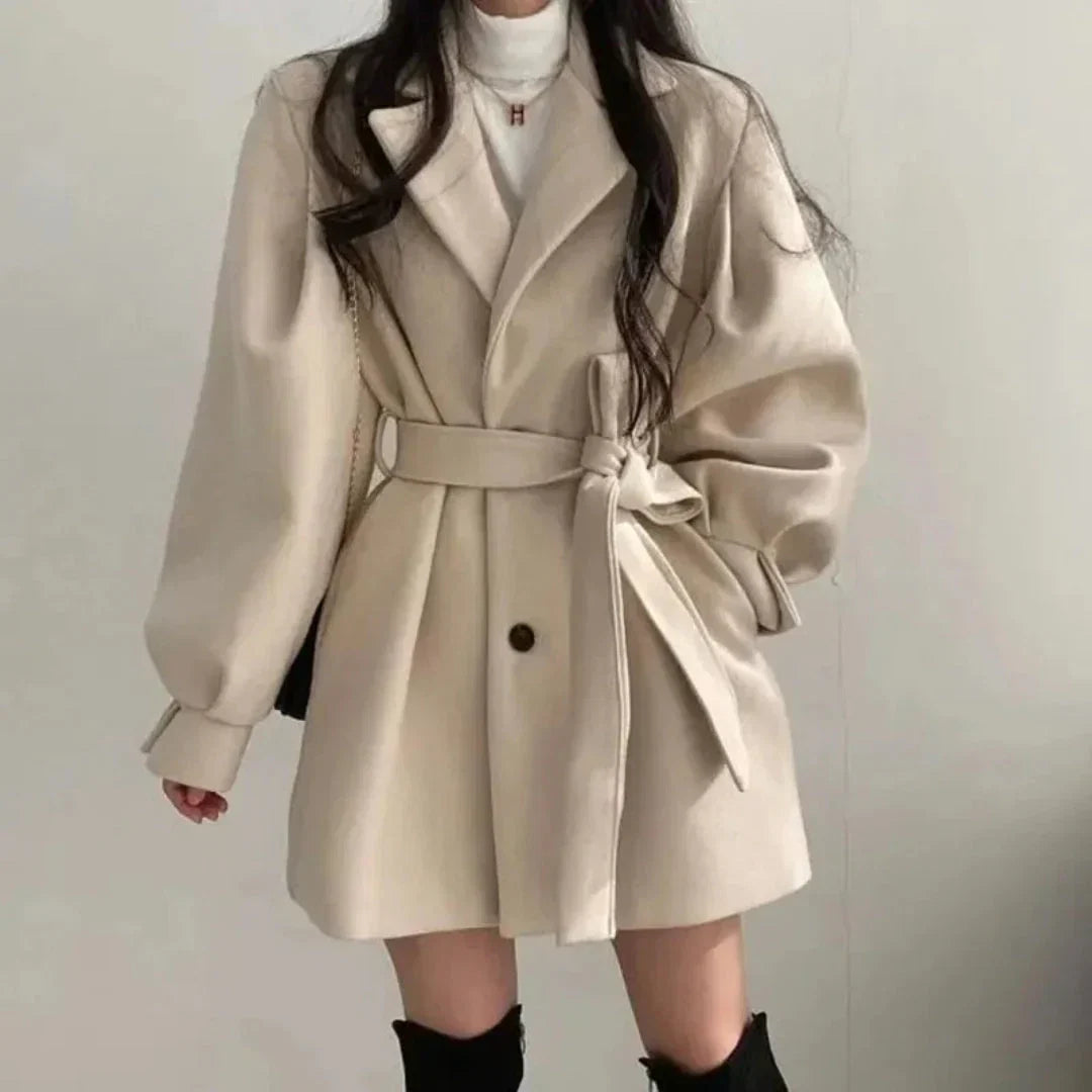 Trench Coat Women - Belted Trench Coat with Puff Sleeves