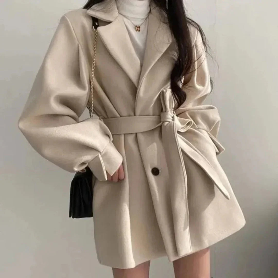 Trench Coat Women - Belted Trench Coat with Puff Sleeves