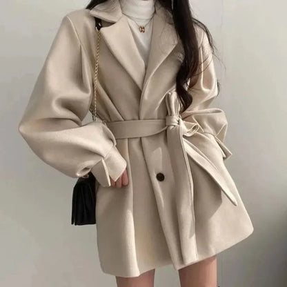 Trench Coat Women - Belted Trench Coat with Puff Sleeves