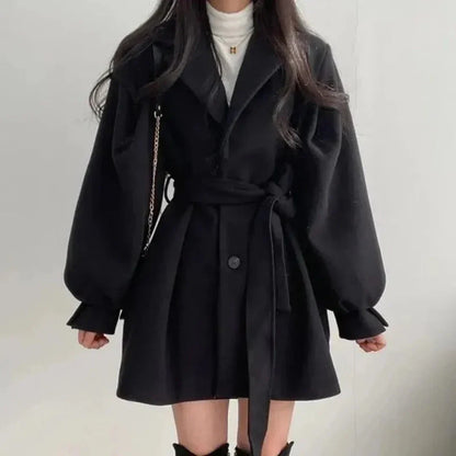 Trench Coat Women - Belted Trench Coat with Puff Sleeves