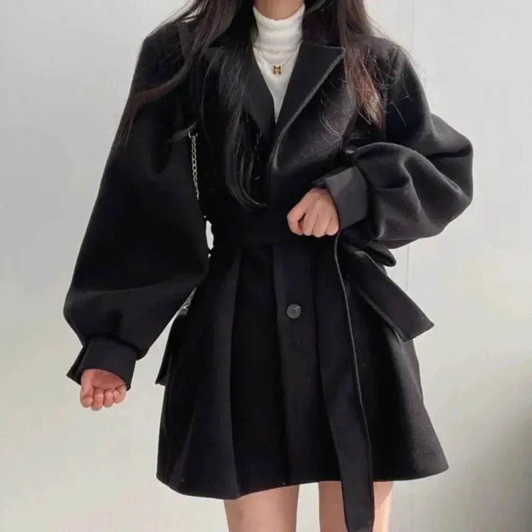 Trench Coat Women - Belted Trench Coat with Puff Sleeves