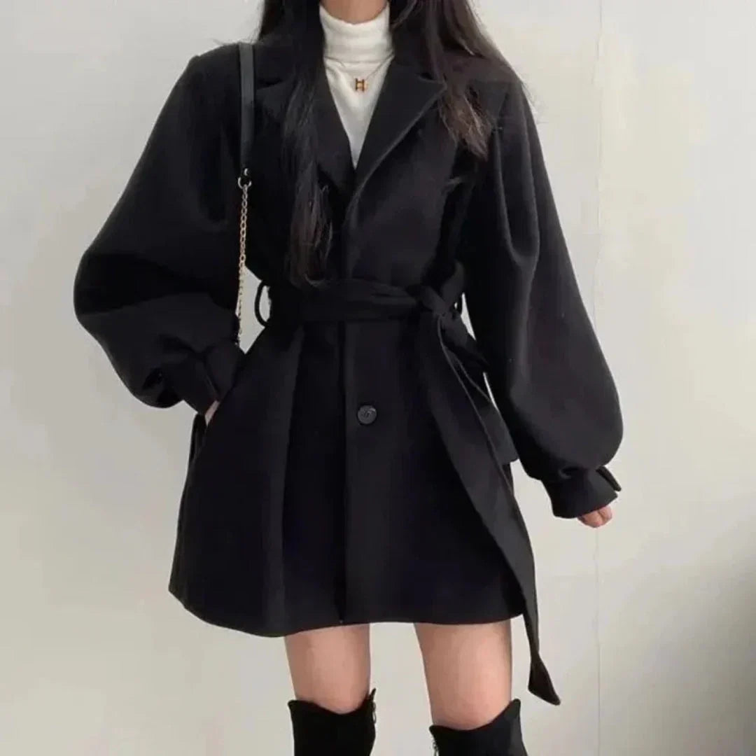 Trench Coat Women - Belted Trench Coat with Puff Sleeves