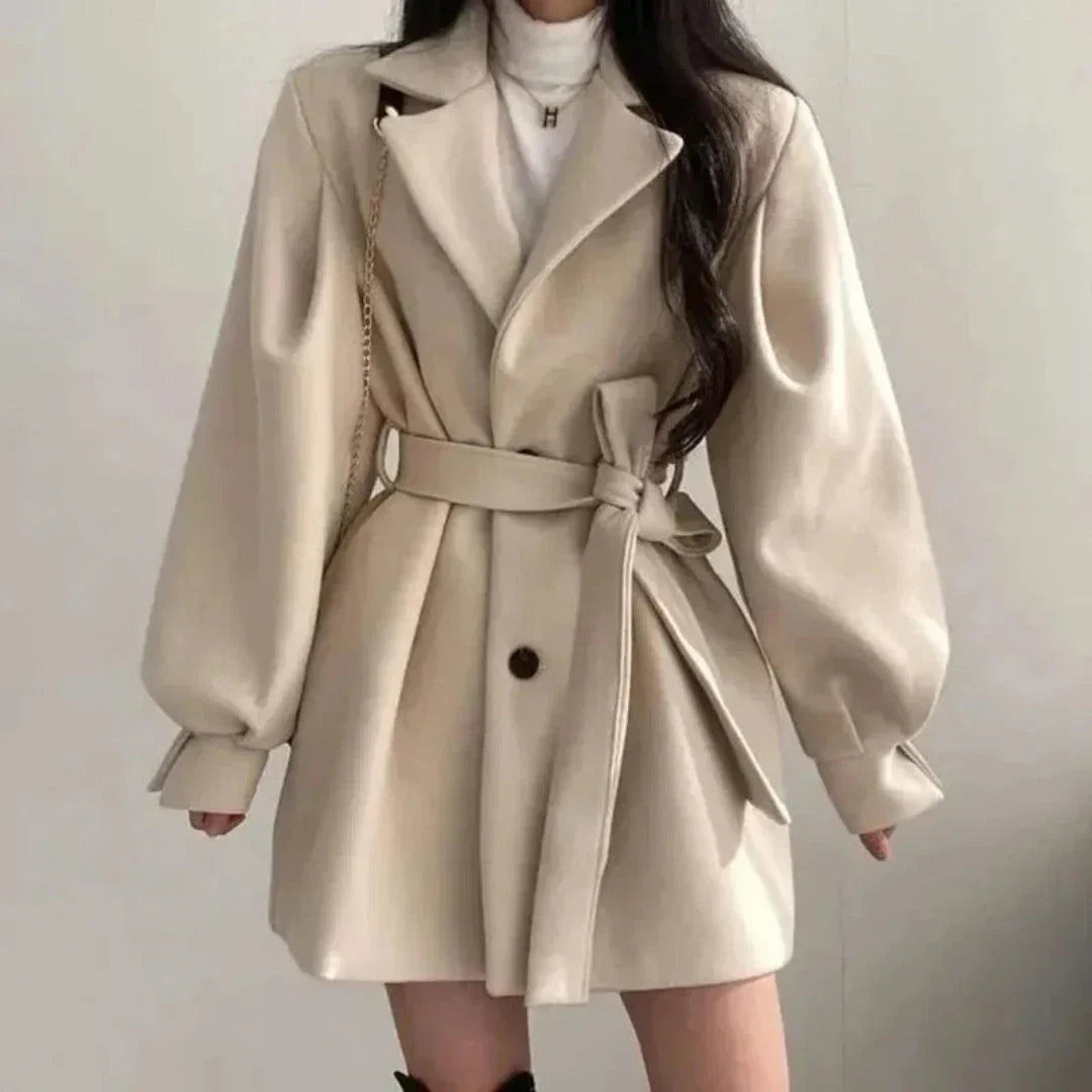Trench Coat Women - Belted Trench Coat with Puff Sleeves