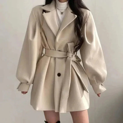 Trench Coat Women - Belted Trench Coat with Puff Sleeves