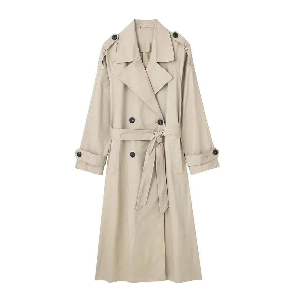 Zara Women's Double Breasted Trench Coat – Vintage Lapel Design Elegant Outerwear 7