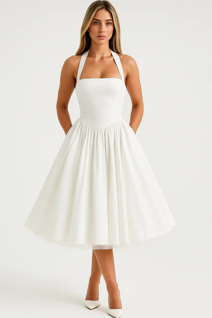 Zara Women's Elegant Midi Dress – Flattering Halter A-Line Style 0