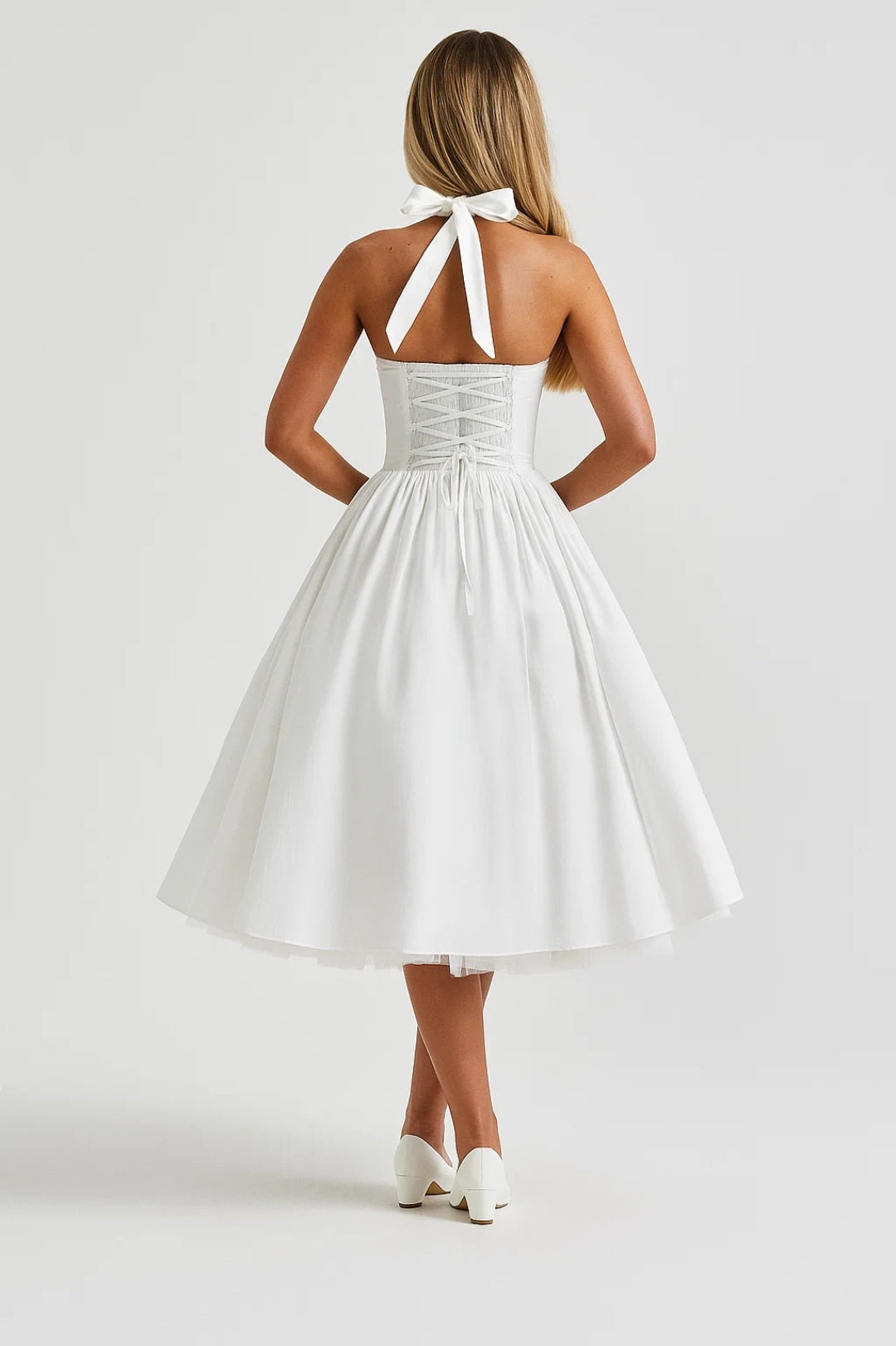 Zara Women's Elegant Midi Dress – Flattering Halter A-Line Style 2