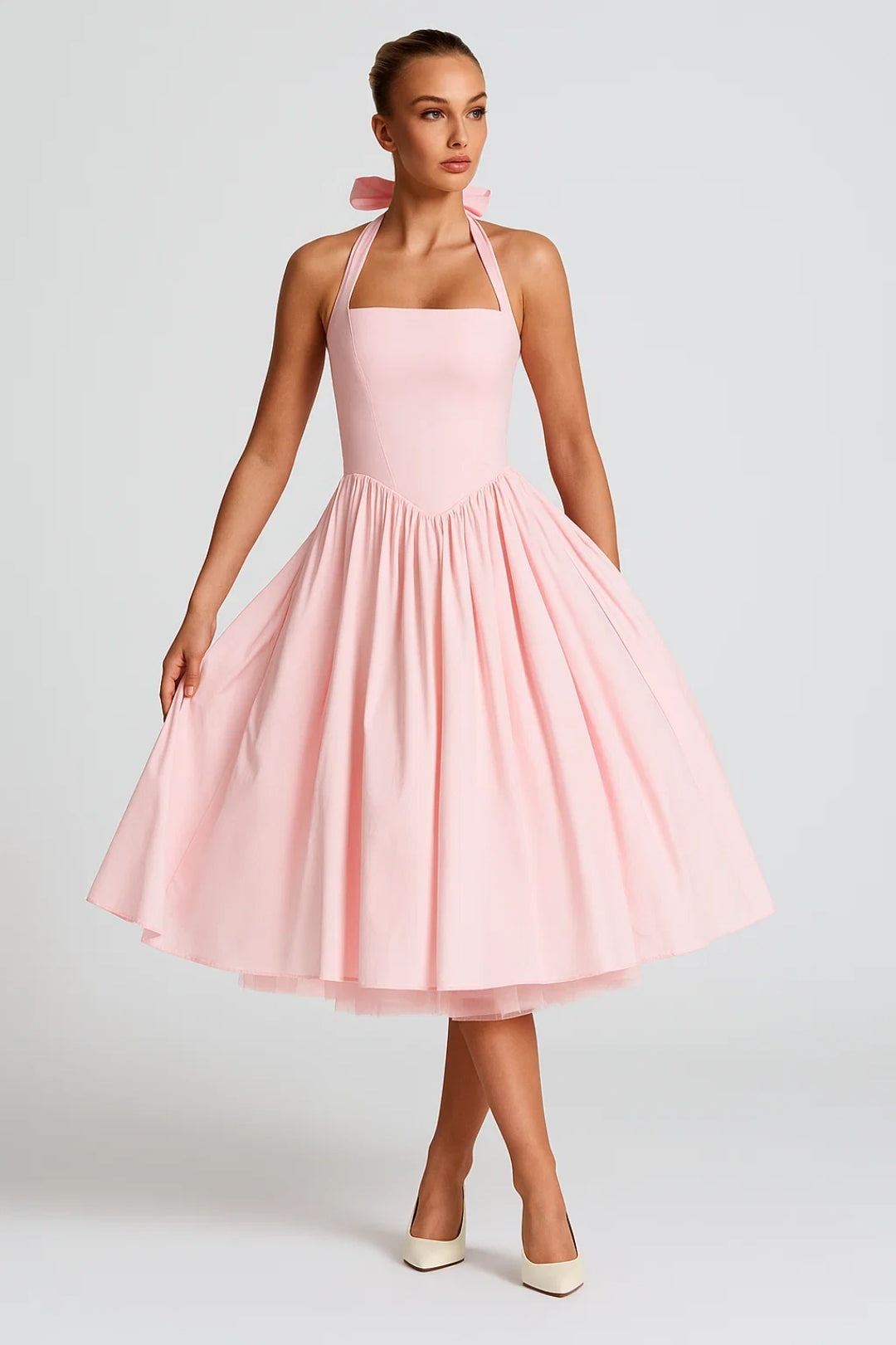 Zara Women's Elegant Midi Dress – Flattering Halter A-Line Style 5