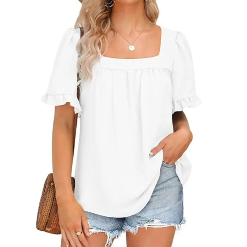 Zara Women's Elegant Summer Top – Chic Square Neckline Comfort 0