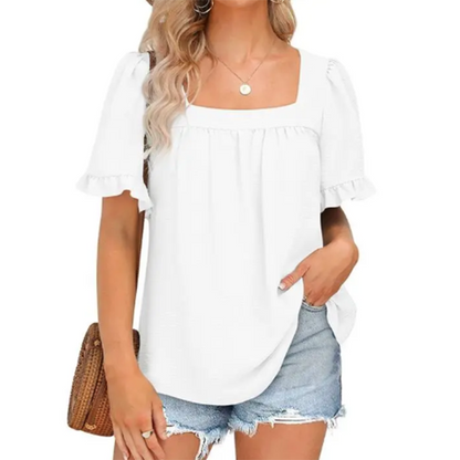 Zara Women's Elegant Summer Top – Chic Square Neckline Comfort 0