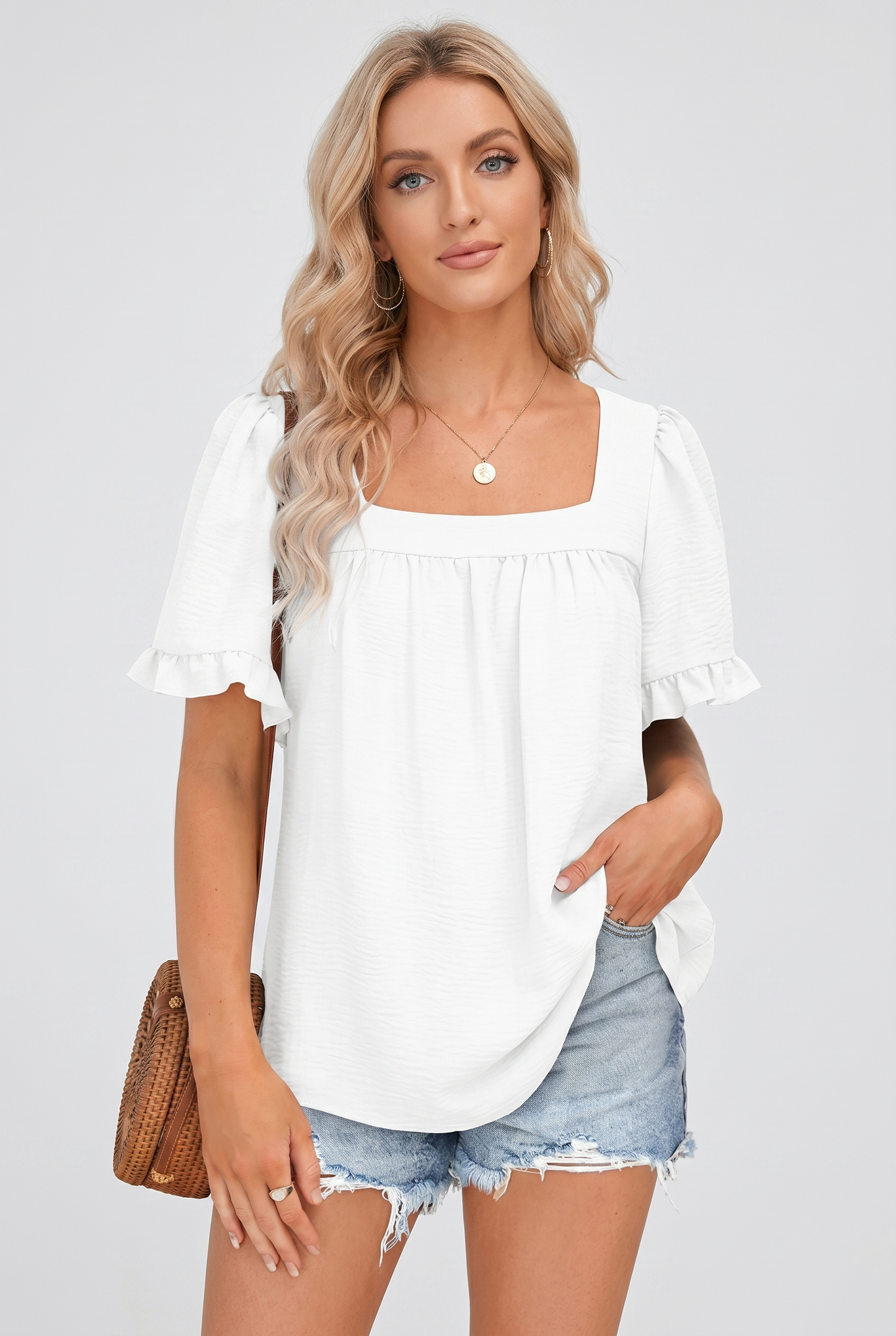 Zara Women's Elegant Summer Top – Chic Square Neckline Comfort 1