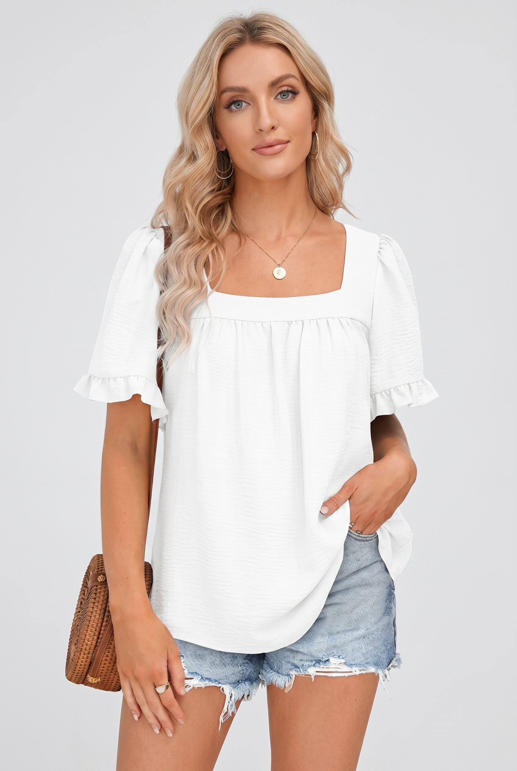 Zara Women's Elegant Summer Top – Chic Square Neckline Comfort 1