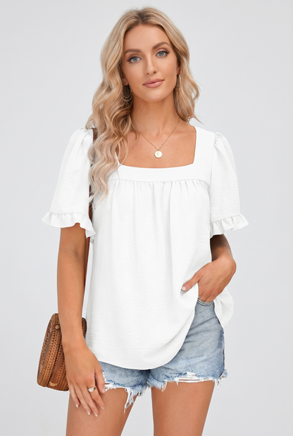 Zara Women's Elegant Summer Top – Chic Square Neckline Comfort 1