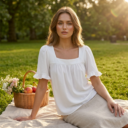 Zara Women's Elegant Summer Top – Chic Square Neckline Comfort 5