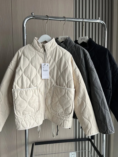 Zara Women's Quilted Jacket – High Collar With Large Pockets 1