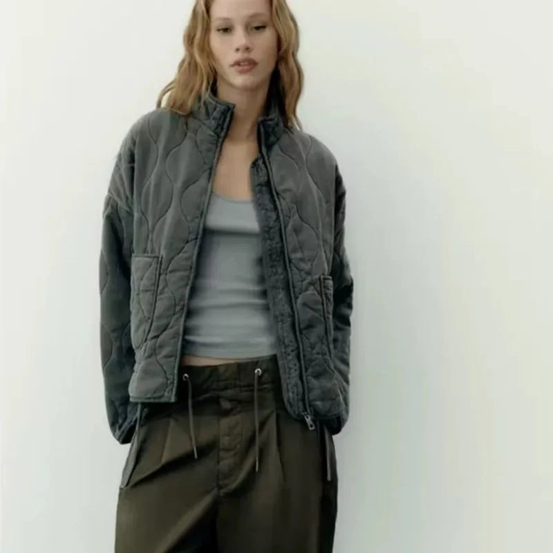 Zara Women's Quilted Jacket – High Collar With Large Pockets 5