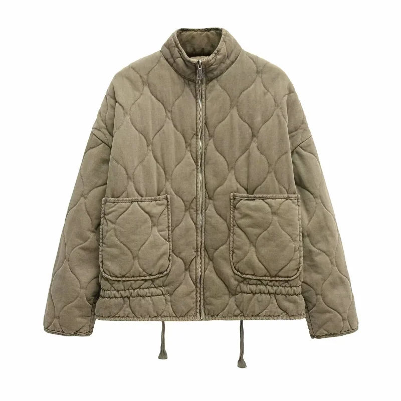 Zara Women's Quilted Jacket – High Collar With Large Pockets 6