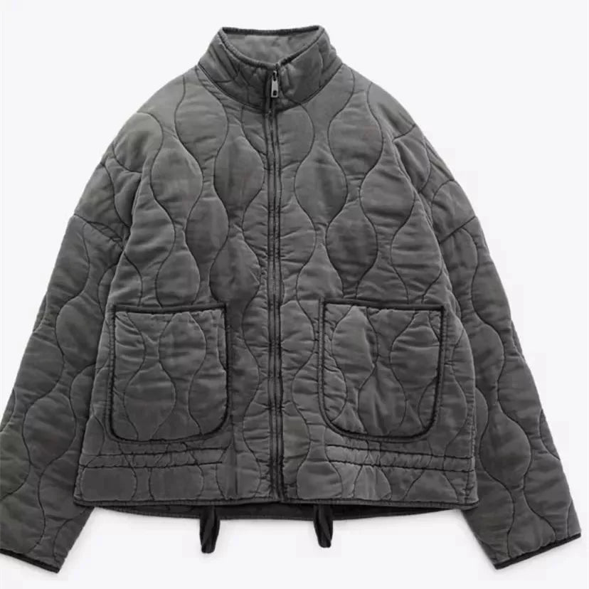 Zara Women's Quilted Jacket – High Collar With Large Pockets 9