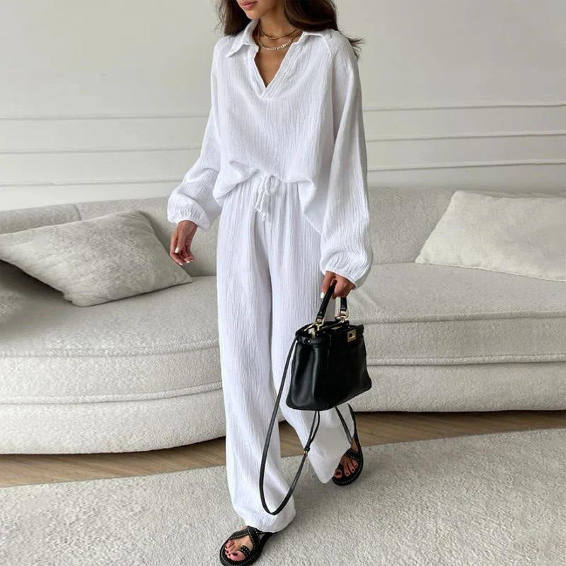 Zara Women's Set Loungewear – Elegant Top with Loose Pants Comfort 0