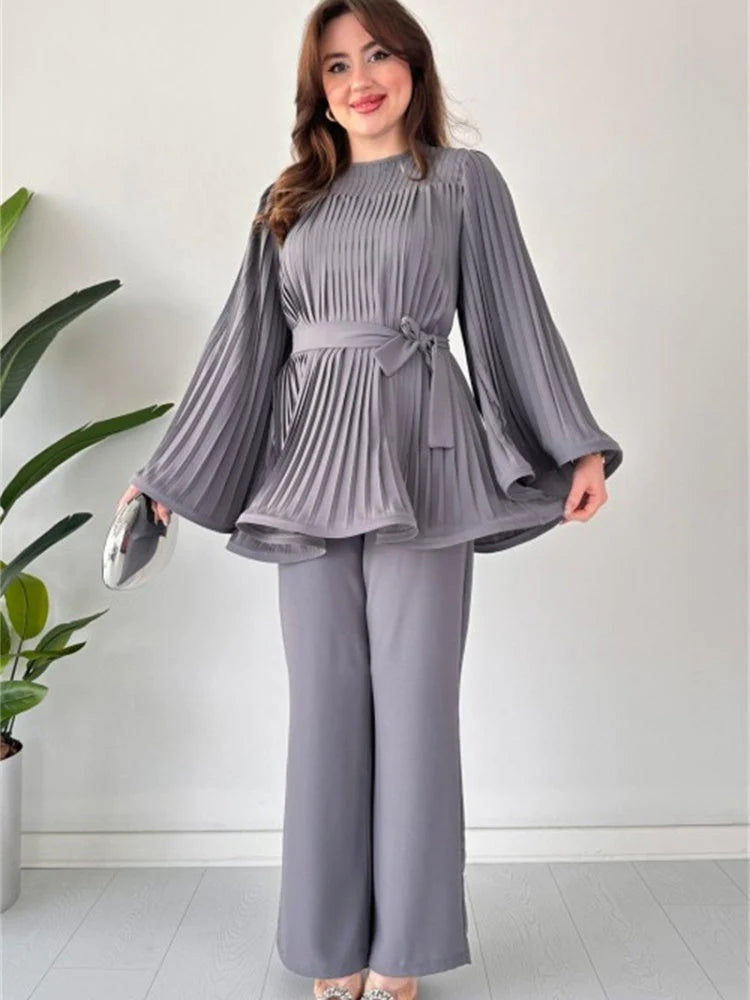 Zestful Elegance Women's Two-Piece Set – Stylish Flared Trousers & Chic Top 0