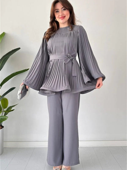 Zestful Elegance Women's Two-Piece Set – Stylish Flared Trousers & Chic Top 0