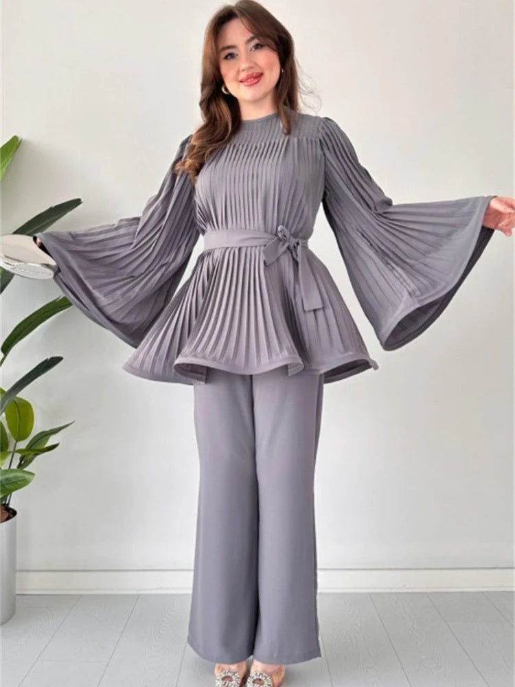 Zestful Elegance Women's Two-Piece Set – Stylish Flared Trousers & Chic Top 1