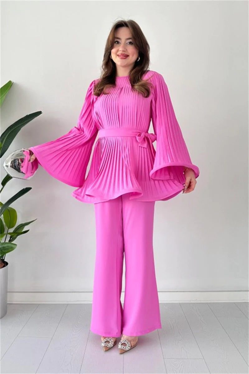 Zestful Elegance Women's Two-Piece Set – Stylish Flared Trousers & Chic Top 4