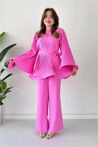 Zestful Elegance Women's Two-Piece Set – Stylish Flared Trousers & Chic Top 4