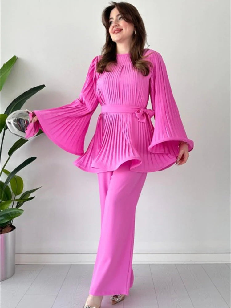 Zestful Elegance Women's Two-Piece Set – Stylish Flared Trousers & Chic Top 5