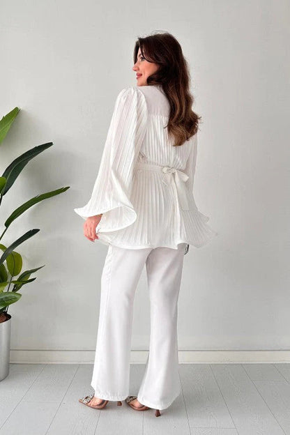 Zestful Elegance Women's Two-Piece Set – Stylish Flared Trousers & Chic Top 7