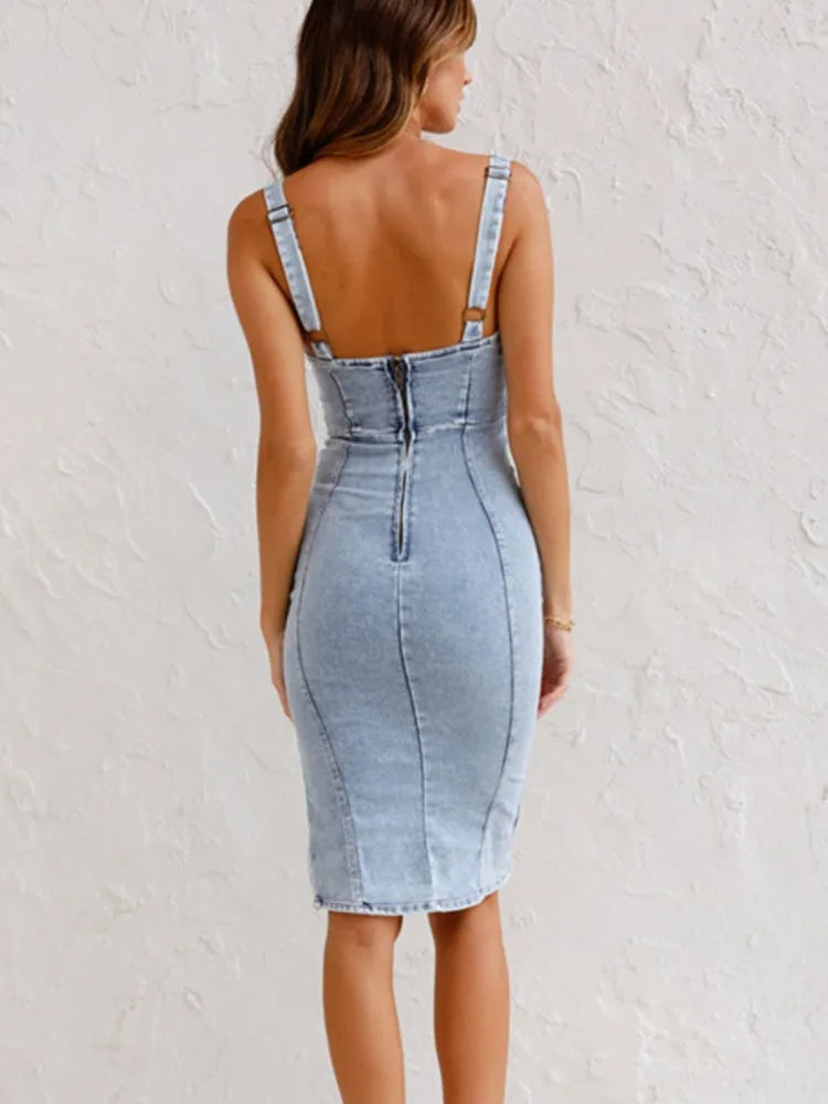 Zesty Women's Dress – Chic Denim Style with Adjustable Straps 5