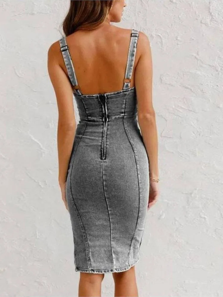 Zesty Women's Dress – Chic Denim Style with Adjustable Straps 6