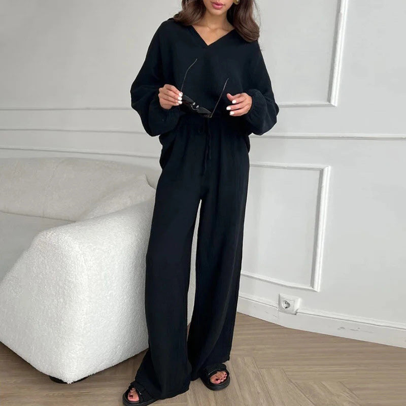 Zesty Women's Set Loungewear – Elegant Top with Loose Pants 9