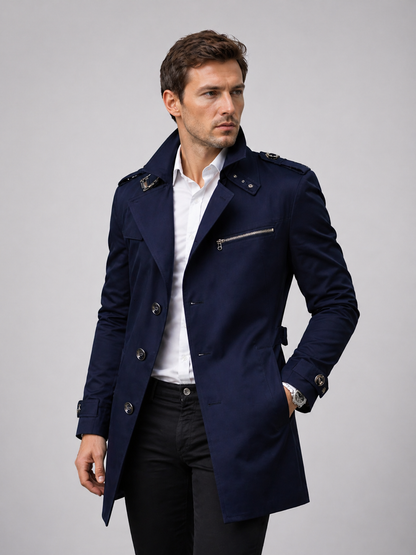 Zylo Men's Black Trench Coat – Tailored Fit for Versatile Styling 6
