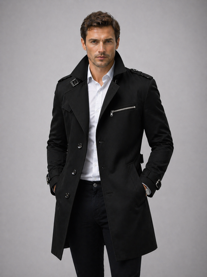 Zylo Men's Black Trench Coat – Tailored Fit for Versatile Styling 7