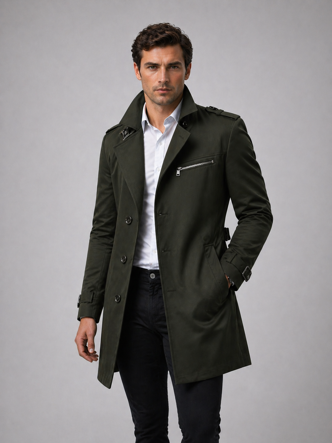 Zylo Men's Black Trench Coat – Tailored Fit for Versatile Styling 8