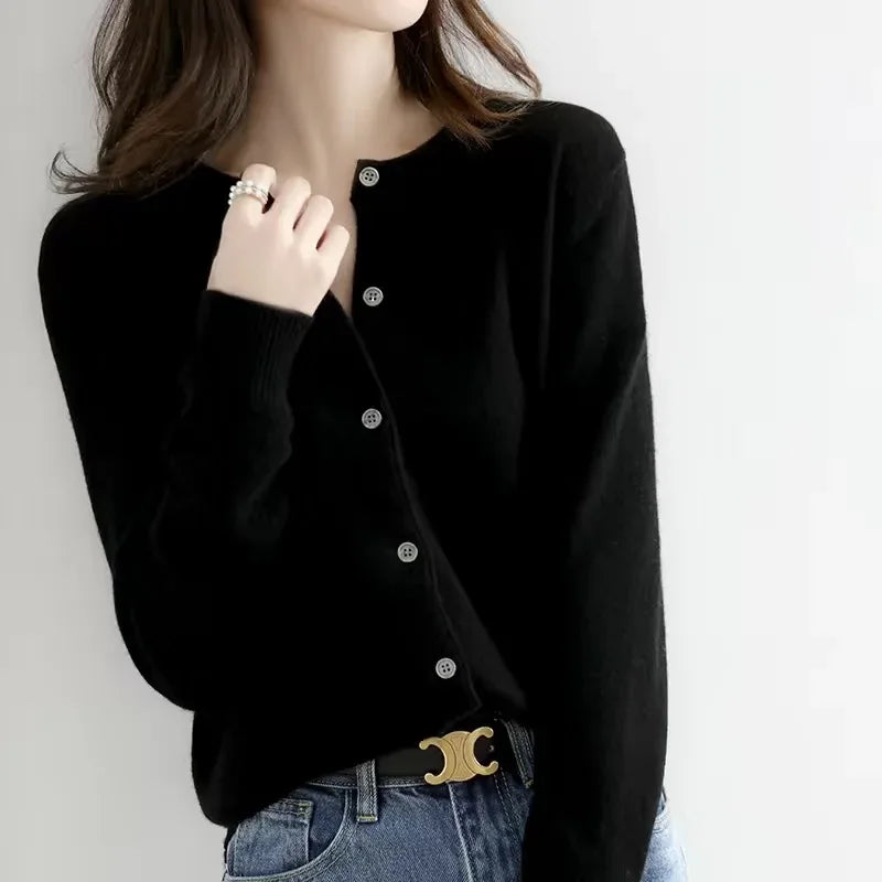 Zyra Women's Cardigan Sweater – Soft O-Neck Cozy Layering Essential 11