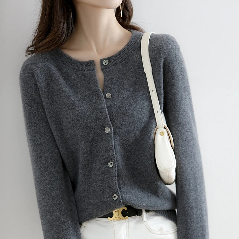 Zyra Women's Cardigan Sweater – Soft O-Neck Cozy Layering Essential 9