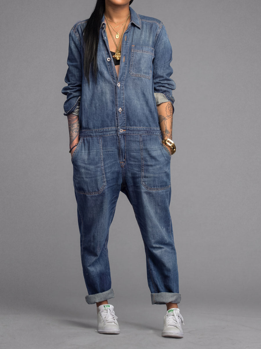 Zyra Women's Denim Jumpsuit – Vintage Style Comfort for Year-Round Wear 0