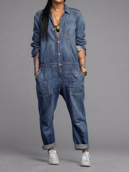 Zyra Women's Denim Jumpsuit – Vintage Style Comfort for Year-Round Wear 0