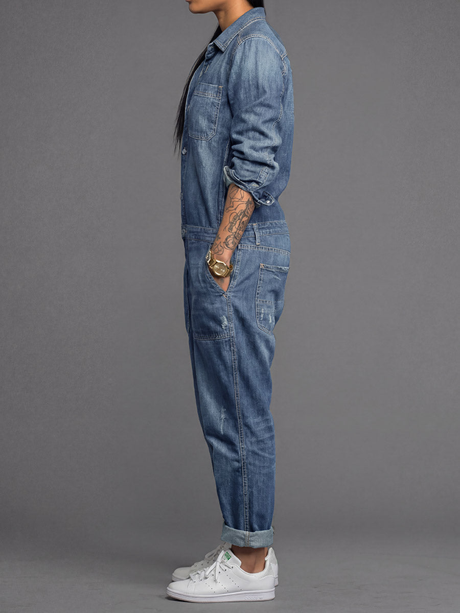 Zyra Women's Denim Jumpsuit – Vintage Style Comfort for Year-Round Wear 2